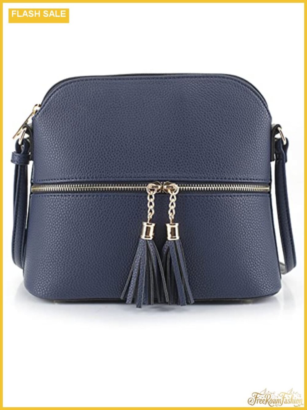 Vegan PU Leather Dome Crossbody Bag Adjustable Strap Tassel Zipper Pockets